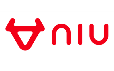2 - I love my moped NIU logo in red: abstract geometric mark on the left and NIU lettering on a white background.